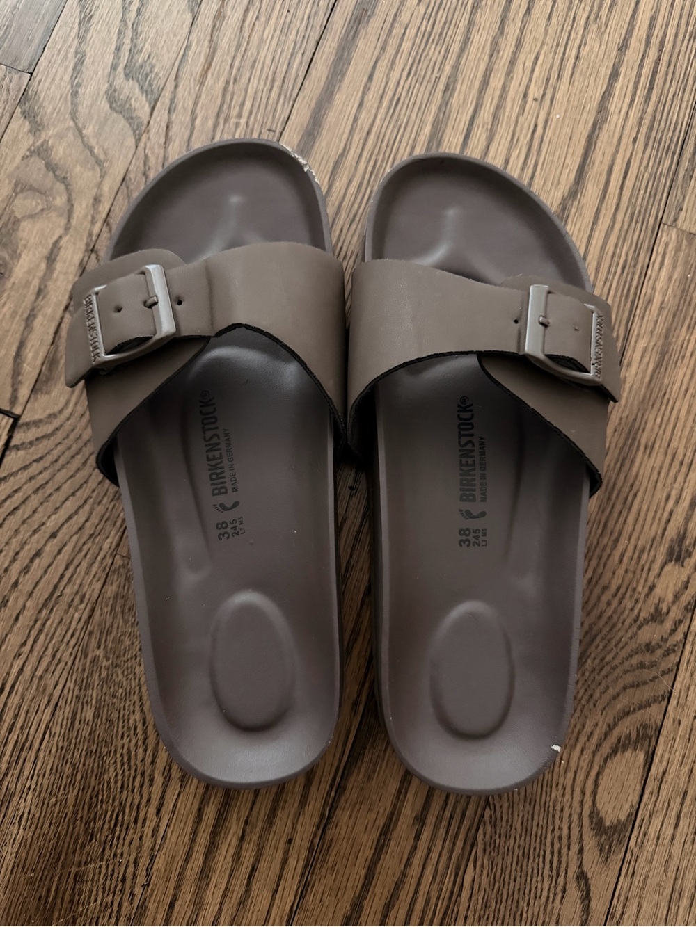 Birkenstock Men's Single Strap Slide Sandals in Taupe